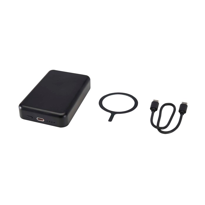 Powerbank inalámbrica magnética de plástico reciclado 10.000 mAh color negro tercera vista
