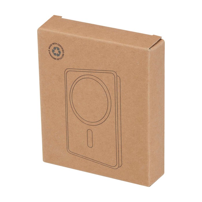 Powerbank inalámbrica magnética de plástico reciclado 10.000 mAh color negro segunda vista con caja