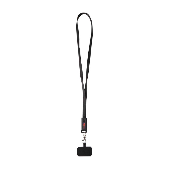 Lanyard para móvil de plástico reciclado con cable de carga 5 en 1 65W color negro Lanyard para móvil de plástico reciclado con cable de carga 5 en 1 65W color negro