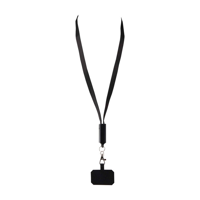 Lanyard para móvil de plástico reciclado con cable de carga 5 en 1 65W color negro segunda vista frontal Lanyard para móvil de plástico reciclado con cable de carga 5 en 1 65W color negro segunda vista frontal