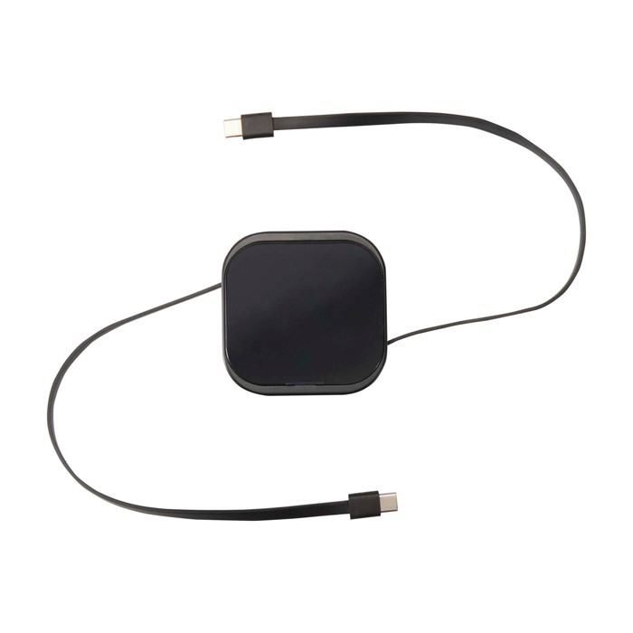 Cable retráctil 5 en 1 de carga rápida y sincronización de datos 100W color negro segunda vista frontal