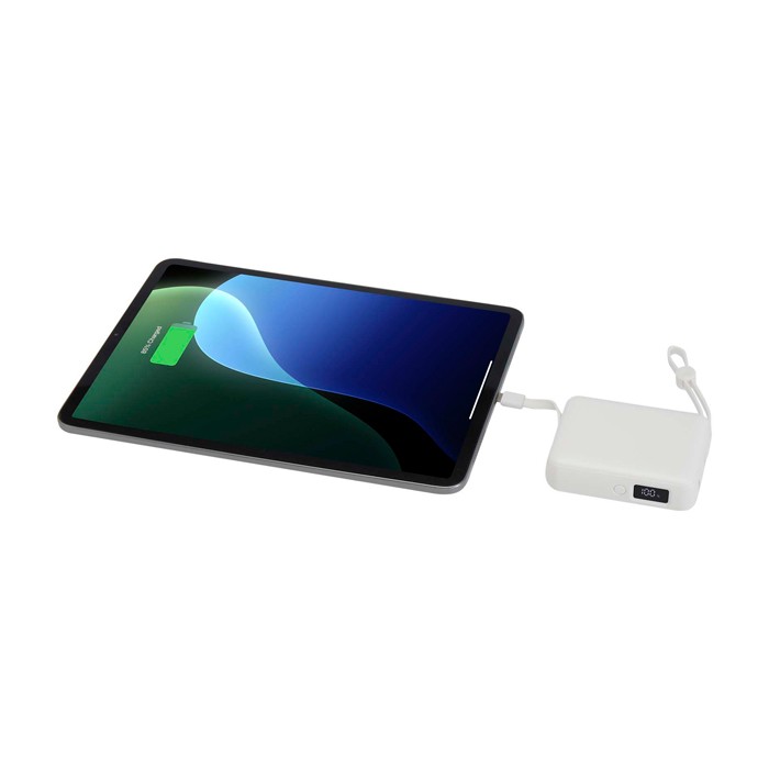 Batería externa de plástico reciclado con carga rápida 10.000 mAh color blanco tercera vista