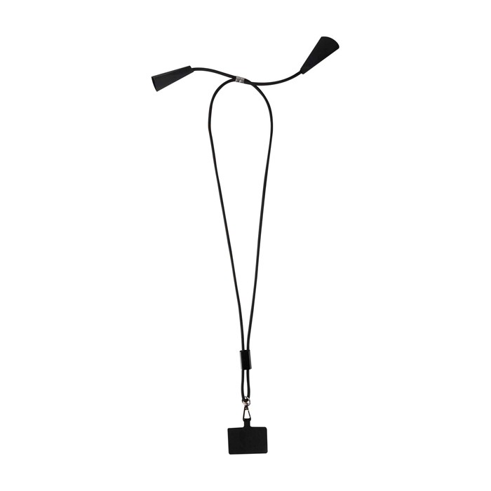 Lanyard para smartphone de plástico reciclado con cable 5 en 1 100W color negro Lanyard para smartphone de plástico reciclado con cable 5 en 1 100W color negro