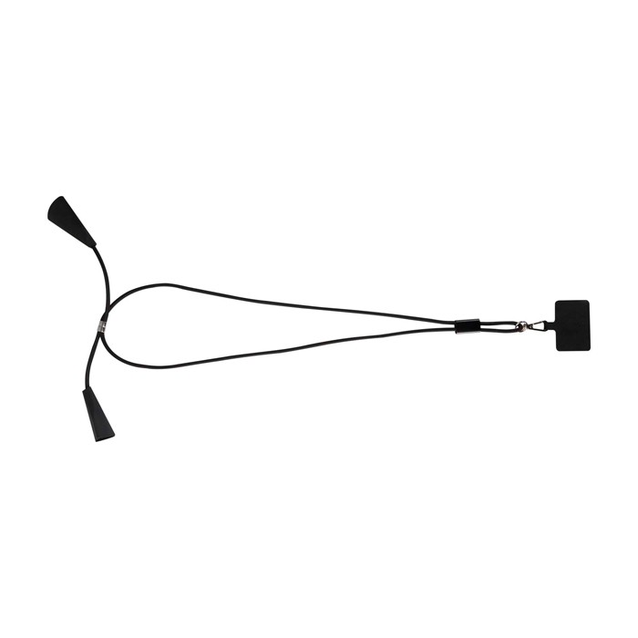 Lanyard para smartphone de plástico reciclado con cable 5 en 1 100W color negro segunda vista frontal Lanyard para smartphone de plástico reciclado con cable 5 en 1 100W color negro segunda vista frontal