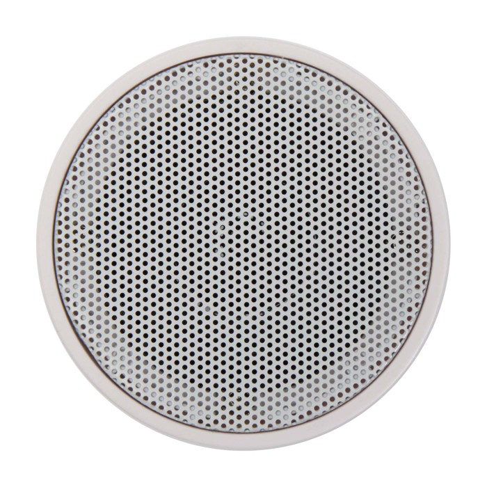 Altavoz inalámbrico de plástico reciclado con micrófono integrado 3W color blanco tercera vista frontal Altavoz inalámbrico de plástico reciclado con micrófono integrado 3W color blanco tercera vista frontal
