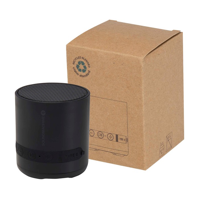 Altavoz inalámbrico de plástico reciclado con micrófono integrado 3W color negro vista impresa logo 2 Altavoz inalámbrico de plástico reciclado con micrófono integrado 3W color negro vista impresa logo 2