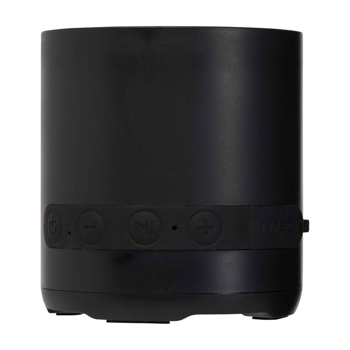 Altavoz inalámbrico de plástico reciclado con micrófono integrado 3W color negro segunda vista frontal Altavoz inalámbrico de plástico reciclado con micrófono integrado 3W color negro segunda vista frontal