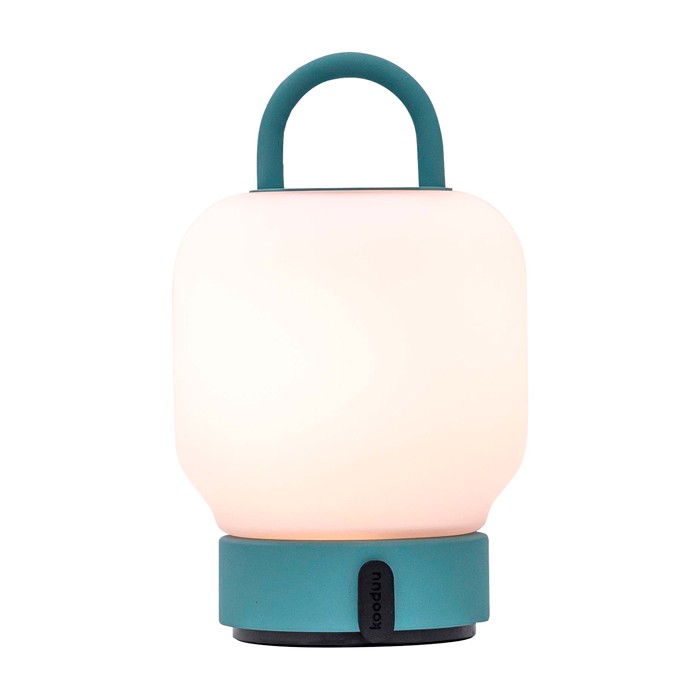 Lámpara portátil tipo farol que aporta iluminación suave Kooduu Loome color verde menta tercera vista frontal