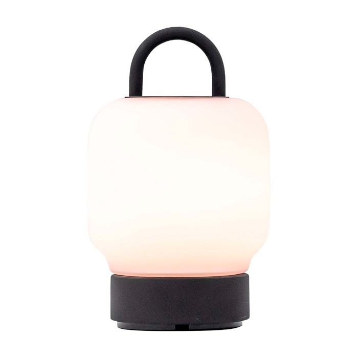 Lámpara portátil tipo farol que aporta iluminación suave Kooduu Loome color antracita segunda vista frontal