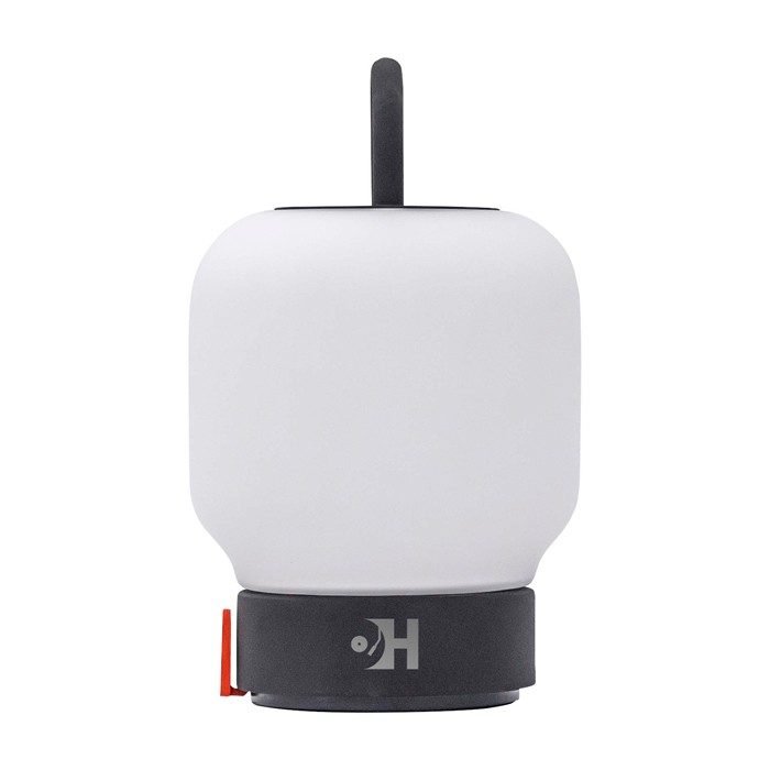 Lámpara portátil tipo farol que aporta iluminación suave Kooduu Loome color antracita vista impresa logo 2