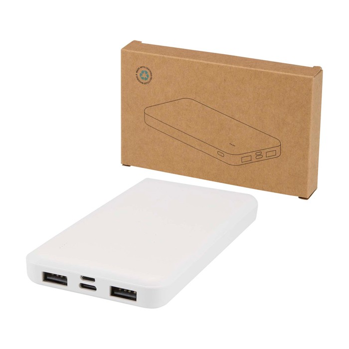 Powerbank de plástico reciclado con indicador LED de carga 10.000 mAh color blanco