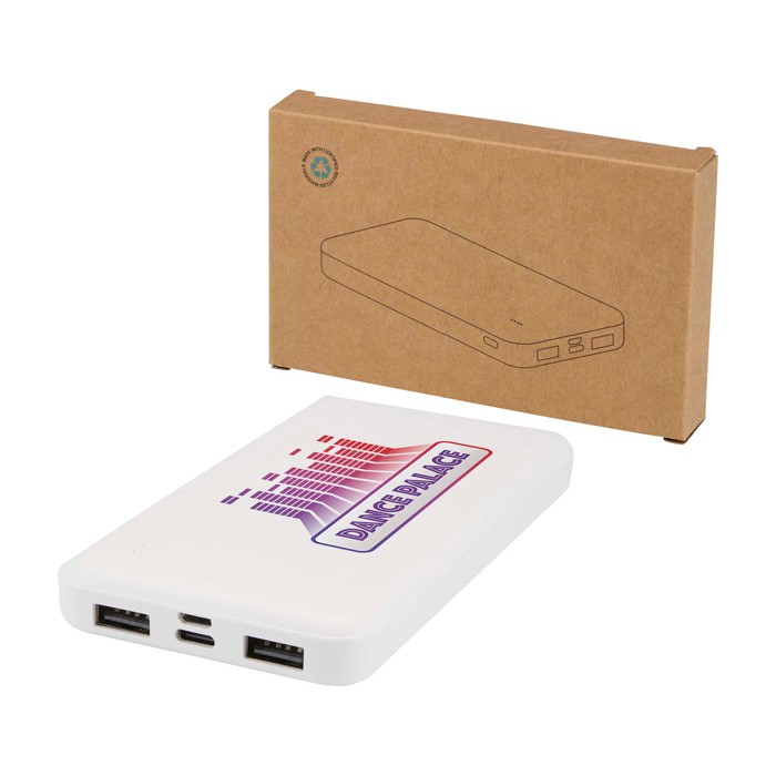 Powerbank de plástico reciclado con indicador LED de carga 10.000 mAh color blanco