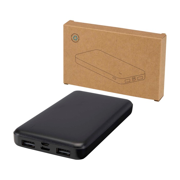 Powerbank de plástico reciclado con indicador LED de carga 10.000 mAh color negro
