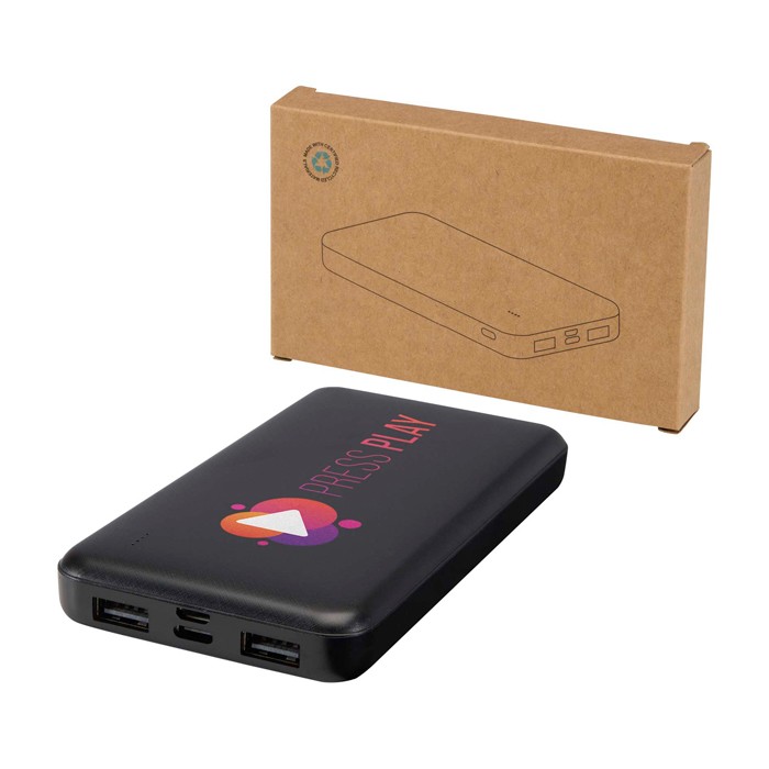 Powerbank de plástico reciclado con indicador LED de carga 10.000 mAh color negro