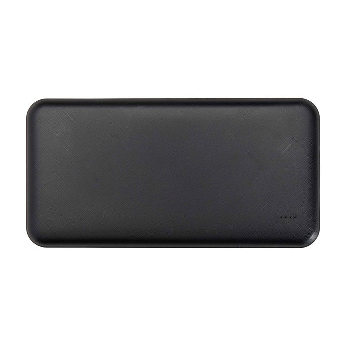 Powerbank de plástico reciclado con indicador LED de carga 10.000 mAh color negro tercera vista frontal