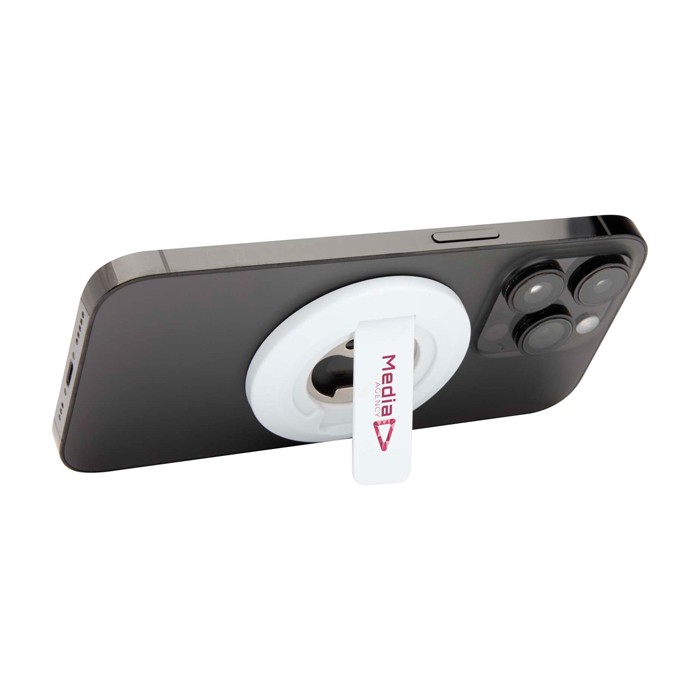 Soporte magnético 2 en 1 para móvil con abrebotellas incorporado color blanco vista impresión tampografía