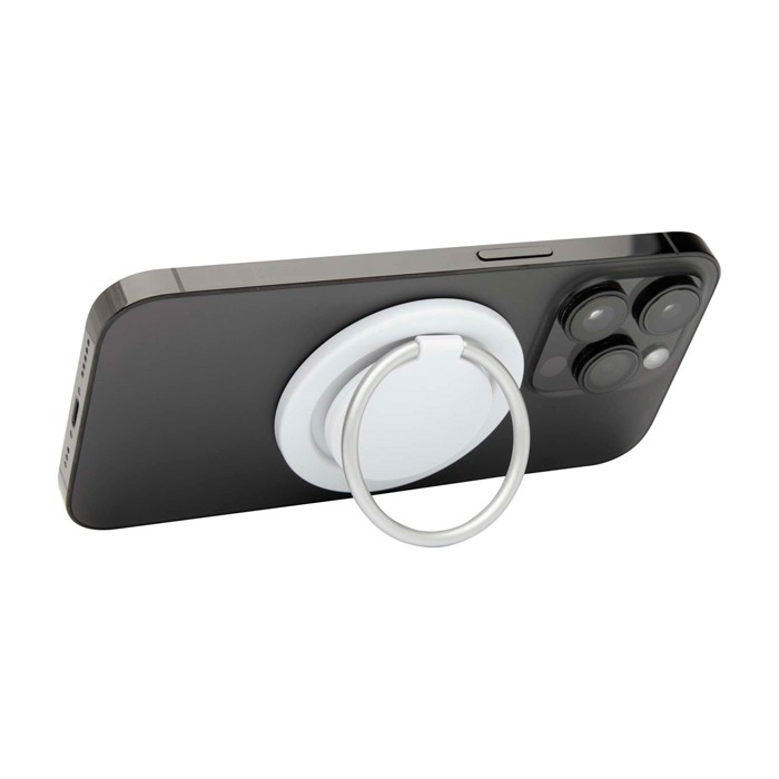 Soporte magnético para teléfono con soporte en forma de anilla color blanco