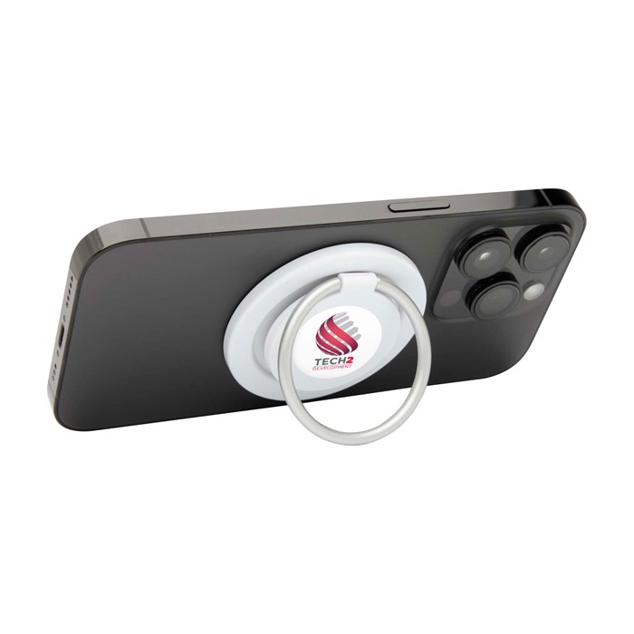 Soporte magnético para teléfono con soporte en forma de anilla color blanco