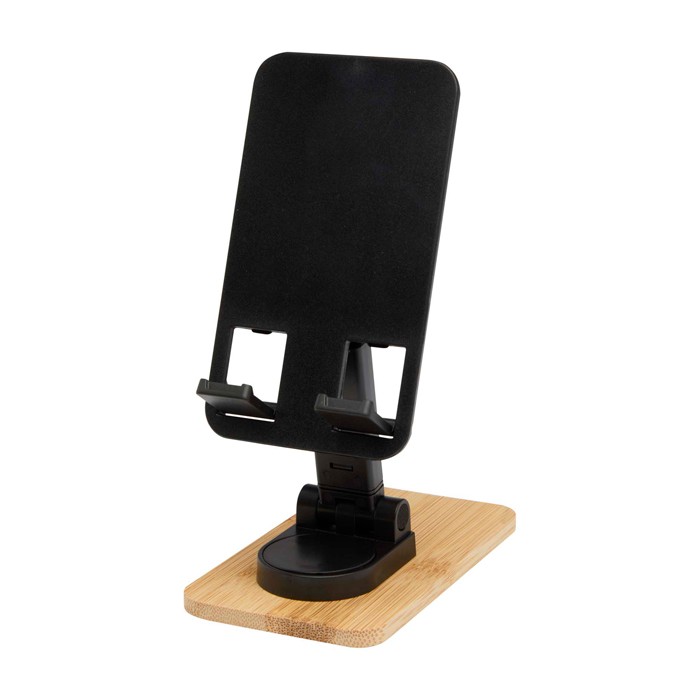 Soporte plegable para móvil para escritorio con base de bambú color negro segunda vista