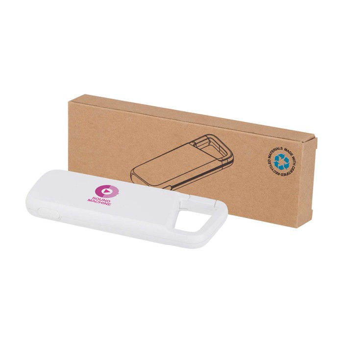 Powerbank ecológico resistente al agua con mosquetón 5.000 mAh color blanco vista impresión tampografía