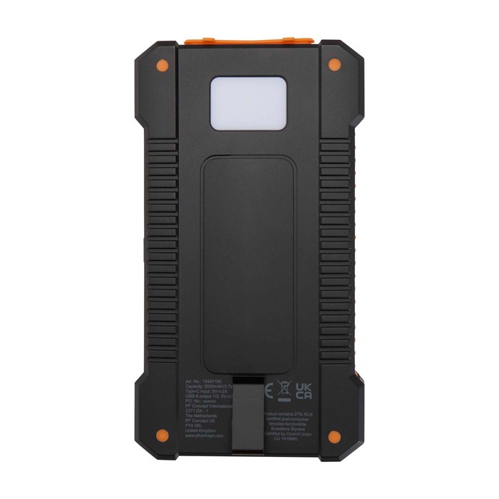 Powerbank de energía solar con diseño exterior ultraresistente color negro segunda vista trasera