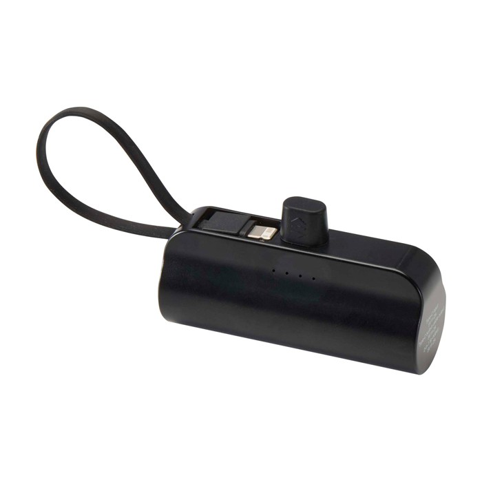 Batería externa 2 en 1 de plástico reciclado con soporte plegable color negro segunda vista