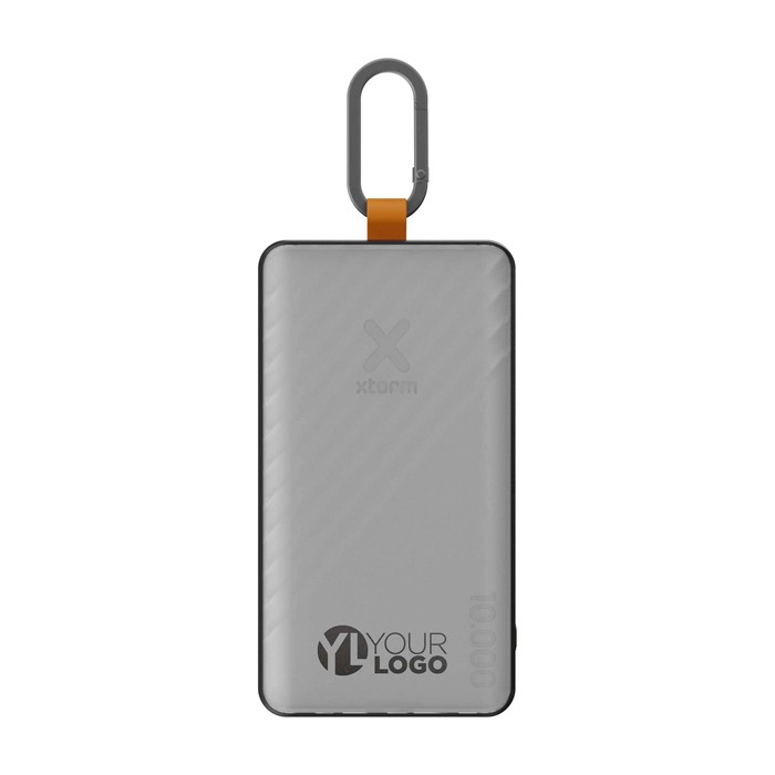 Batería externa solar con tecnología de ultracarga 10.000 mAh color grafito vista impresa logo 2