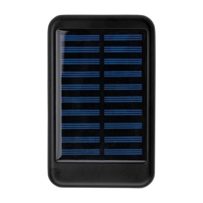 Batería externa solar de aluminio con bordes de color 4.000 mAh color negro primera vista Batería externa solar de aluminio con bordes de color 4.000 mAh color negro primera vista