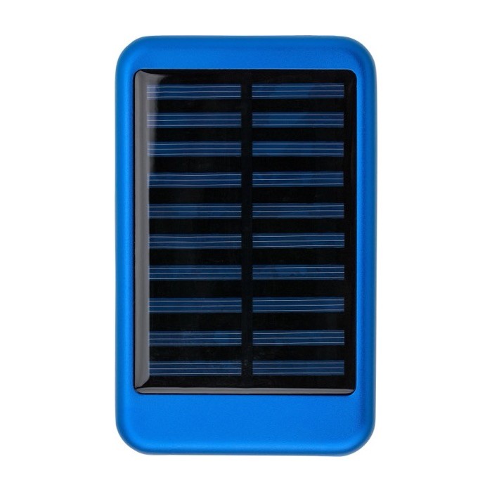 Batería externa solar de aluminio con bordes de color 4.000 mAh color azul primera vista Batería externa solar de aluminio con bordes de color 4.000 mAh color azul primera vista