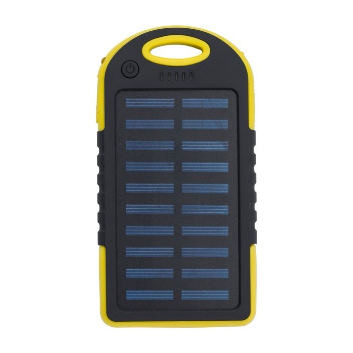 Batería externa solar con una linterna en el lateral 4.000 mAh color amarillo primera vista Batería externa solar con una linterna en el lateral 4.000 mAh color amarillo primera vista