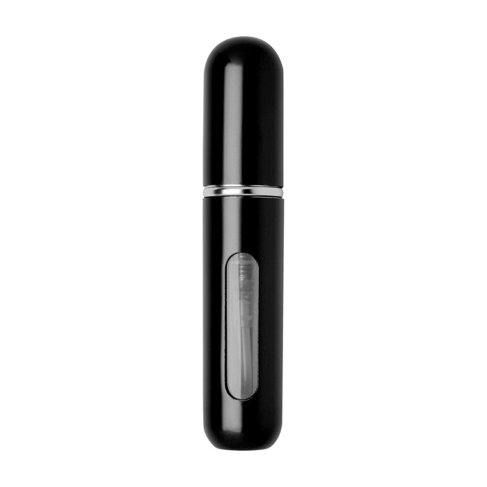 Frasco de perfume portátil reacargable ideal para viajes 5ml color negro segunda vista frontal