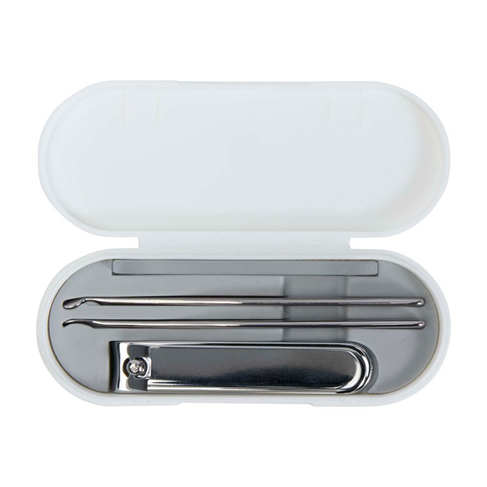 Set de manicura que incluye todas las herramientas esenciales color blanco segunda vista frontal