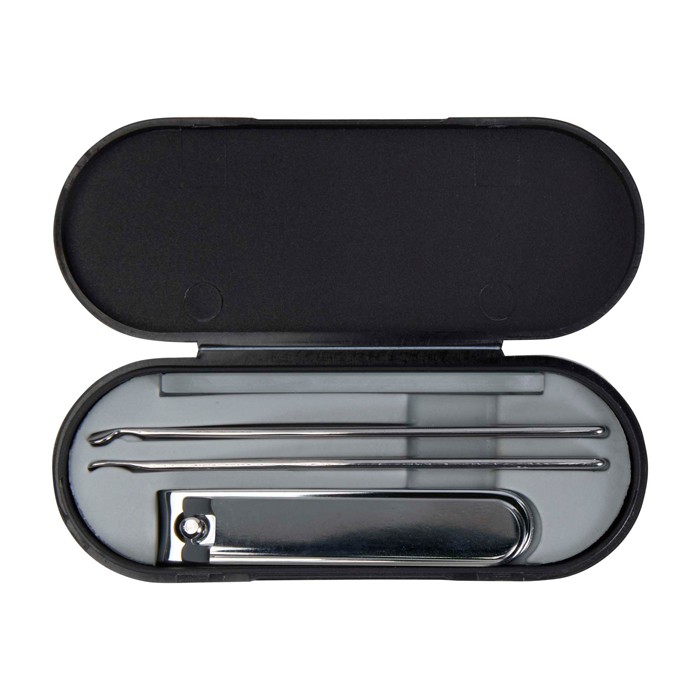 Set de manicura que incluye todas las herramientas esenciales color negro segunda vista frontal