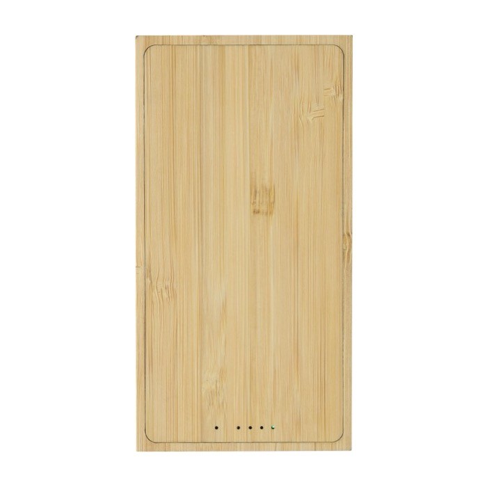 Batería externa solar de bambú con luz indicadora 10.000 mAh tercera vista Batería externa solar de bambú con luz indicadora 10.000 mAh tercera vista