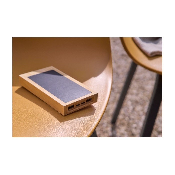 Batería externa solar de bambú con luz indicadora 10.000 mAh séptima vista Batería externa solar de bambú con luz indicadora 10.000 mAh séptima vista