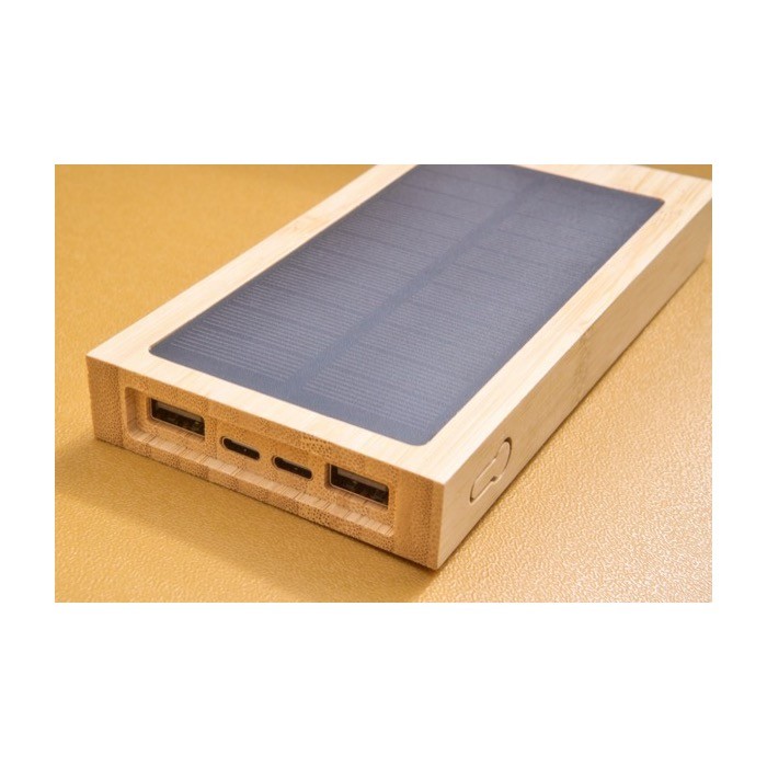 Batería externa solar de bambú con luz indicadora 10.000 mAh octava vista Batería externa solar de bambú con luz indicadora 10.000 mAh octava vista