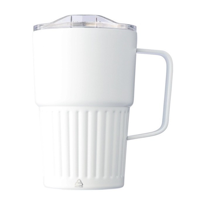 Taza take away de acero inoxidable reciclado con asa 450ml color blanco primera vista Taza take away de acero inoxidable reciclado con asa 450ml color blanco primera vista