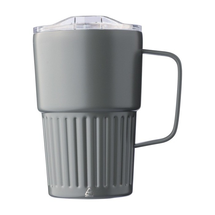 Taza take away de acero inoxidable reciclado con asa 450ml color gris primera vista Taza take away de acero inoxidable reciclado con asa 450ml color gris primera vista