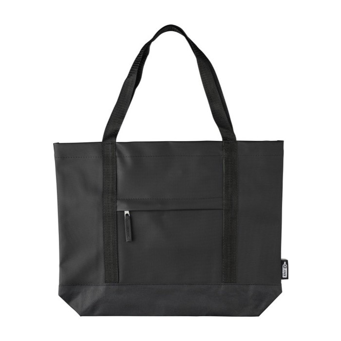 Bolsa de hombro resistente al agua con compartimiento frontal color negro primera vista Bolsa de hombro resistente al agua con compartimiento frontal color negro primera vista