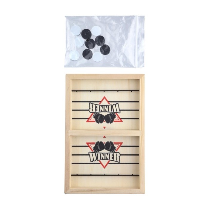 Hockey de mesa rápido de madera con 10 fichas redondas tercera vista Hockey de mesa rápido de madera con 10 fichas redondas tercera vista