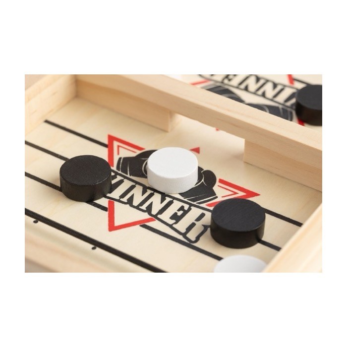 Hockey de mesa rápido de madera con 10 fichas redondas sexta vista Hockey de mesa rápido de madera con 10 fichas redondas sexta vista