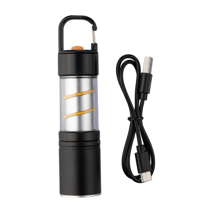 Linterna COB de aluminio con 3 funciones de luz y mosquetón segunda vista Linterna COB de aluminio con 3 funciones de luz y mosquetón segunda vista