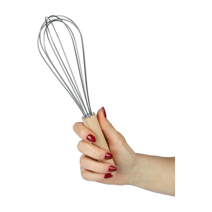 Batidor de mano de acero inoxidable con mango de madera a personalizar cuarta vista Batidor de mano de acero inoxidable con mango de madera a personalizar cuarta vista