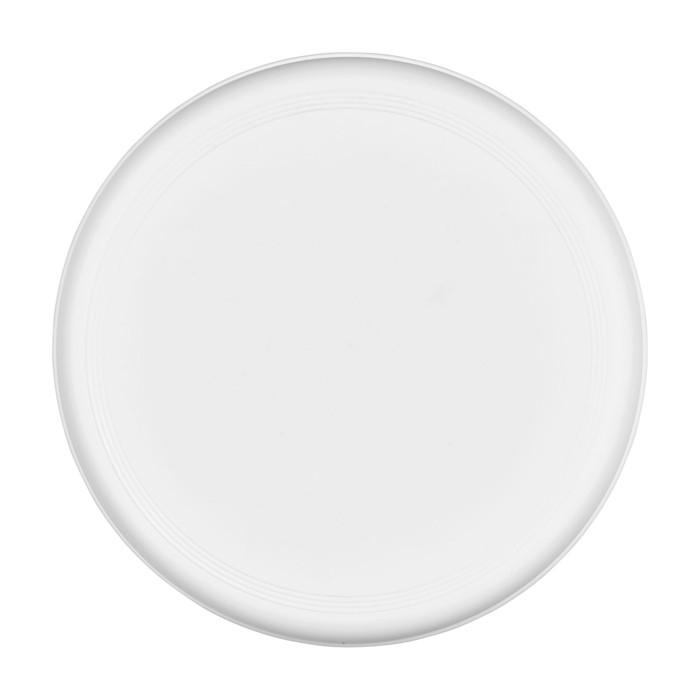 Frisbee redondo de plástico reciclado con acabado moteado color blanco segunda vista frontal