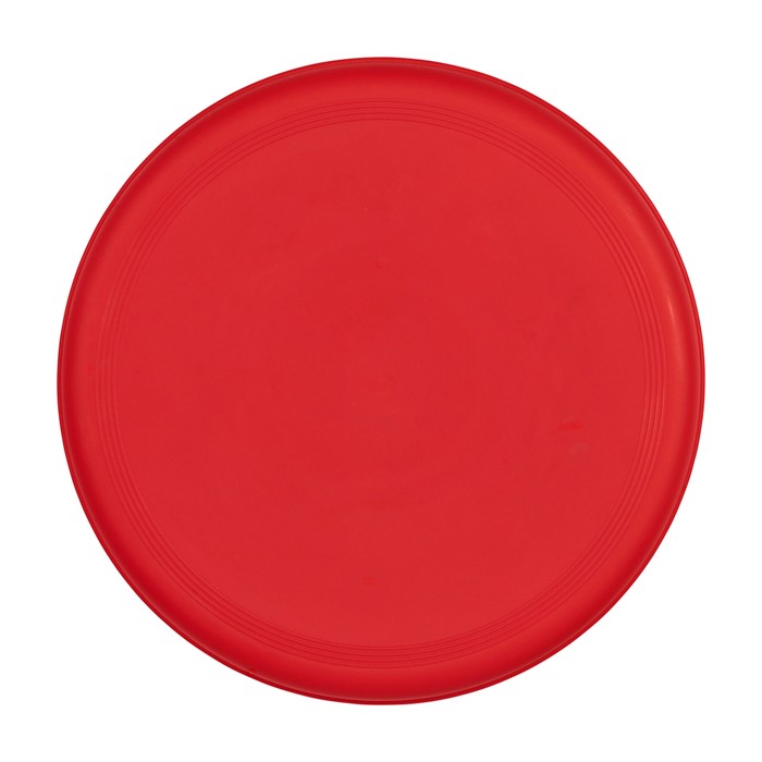 Frisbee redondo de plástico reciclado con acabado moteado color rojo segunda vista frontal