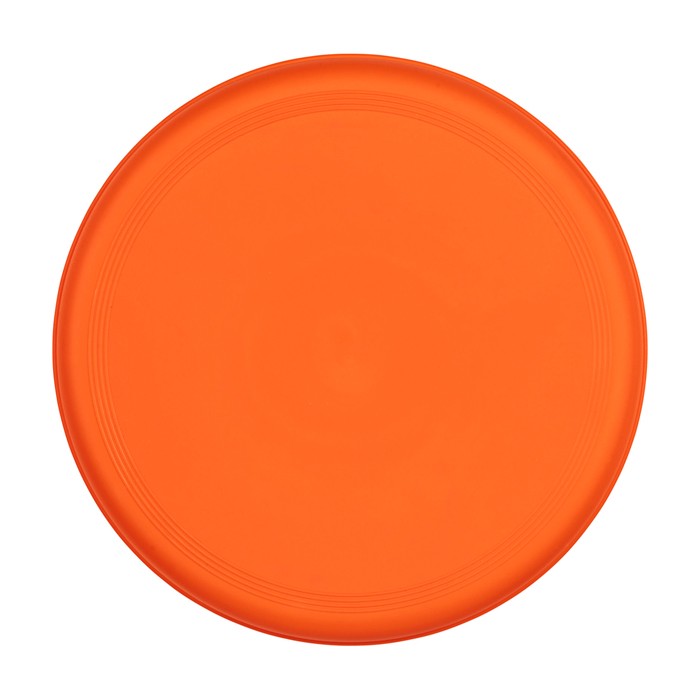 Frisbee redondo de plástico reciclado con acabado moteado color naranja segunda vista frontal
