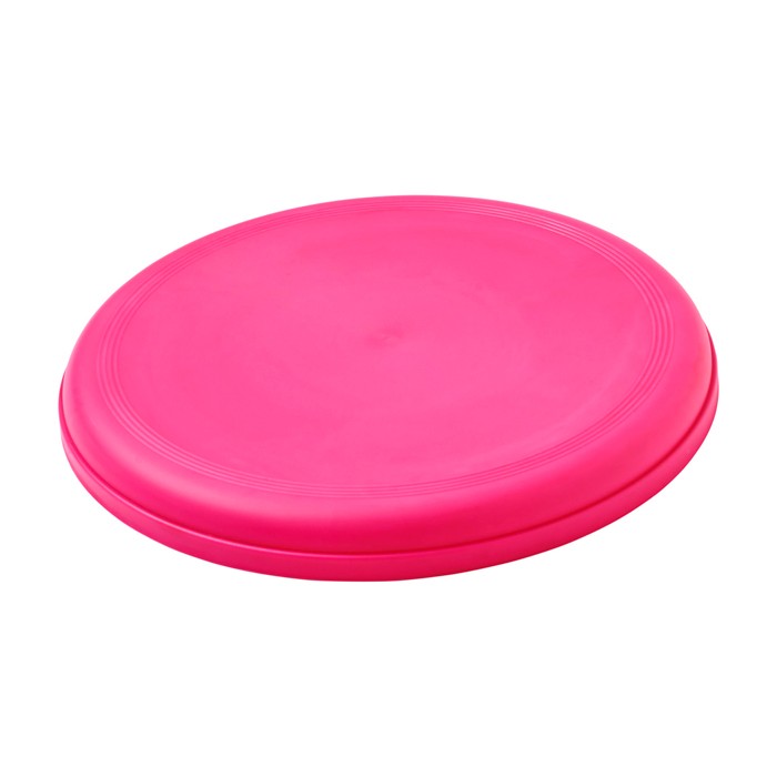 Frisbee redondo de plástico reciclado con acabado moteado color fucsia