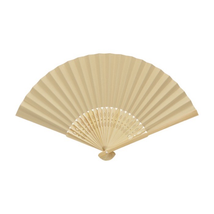 Abanico de bambú y papel con adornos agujereados en el interior color natural tercera vista frontal Abanico de bambú y papel con adornos agujereados en el interior color natural tercera vista frontal