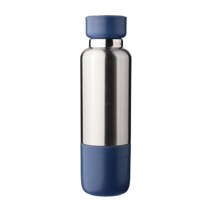 Botella de acero inoxidable asa de muñeca y vaso en la base 500ml color azul primera vista Botella de acero inoxidable asa de muñeca y vaso en la base 500ml color azul primera vista