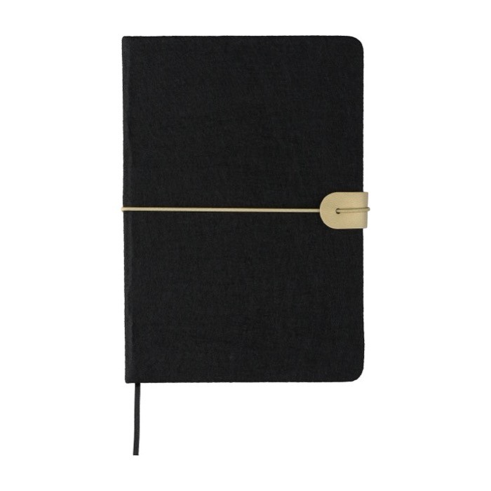 Libreta de fieltro reciclado con cierre elástico hojas a rayas A5 color negro primera vista Libreta de fieltro reciclado con cierre elástico hojas a rayas A5 color negro primera vista